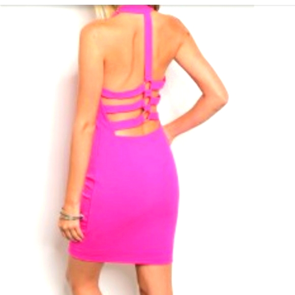 Fuchsia mini low back cut out dress - Picture 7 of 8